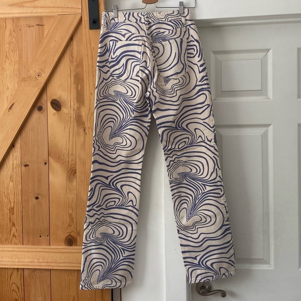 Zara Cream Purple Printed Straight Jeans - Picture 3 of 4